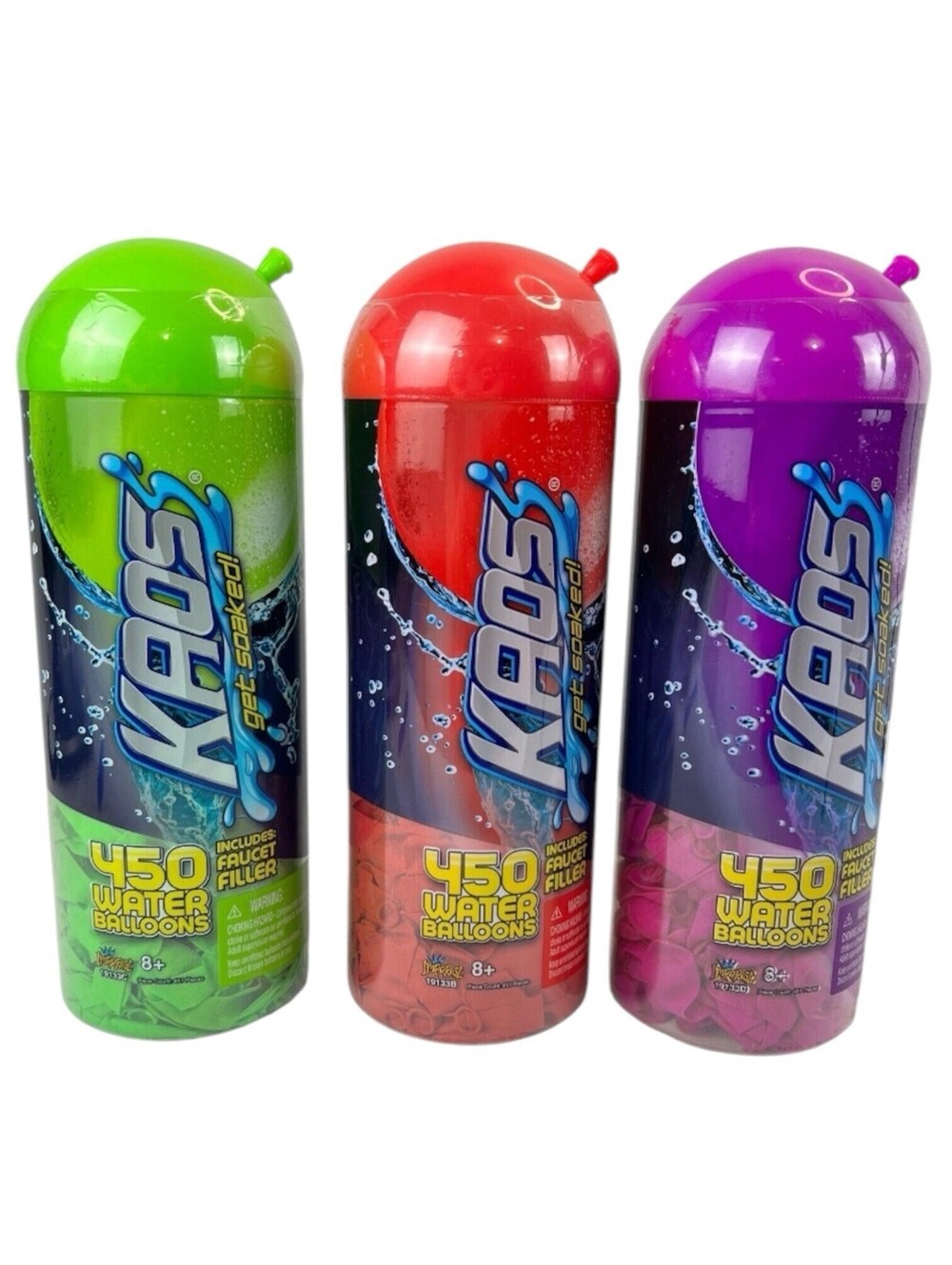 3x Kaos Get Soaked Water Balloons Faucet Filler 450 Ea Green Red Purple Ages 8+
